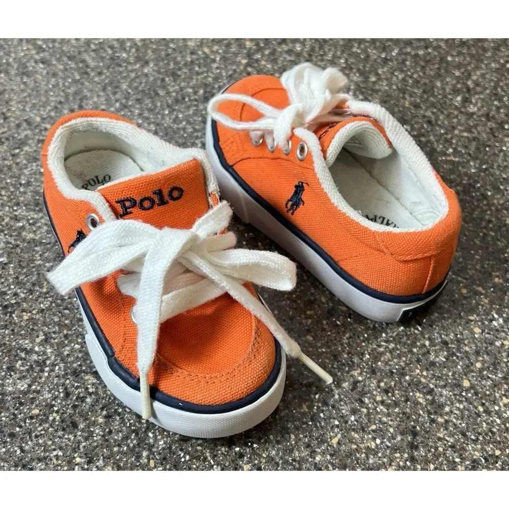 Polo by Ralph Lauren Kids Toddler Size 6 Orange Canvas Sneaker Lace Up Low Shoes